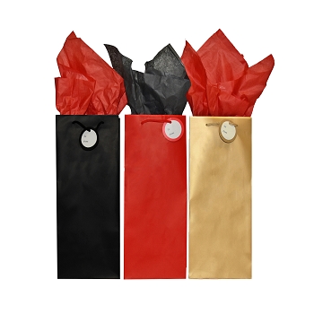 Red, Gold and Black Matte Single Bottle Gift Bags 24/Case